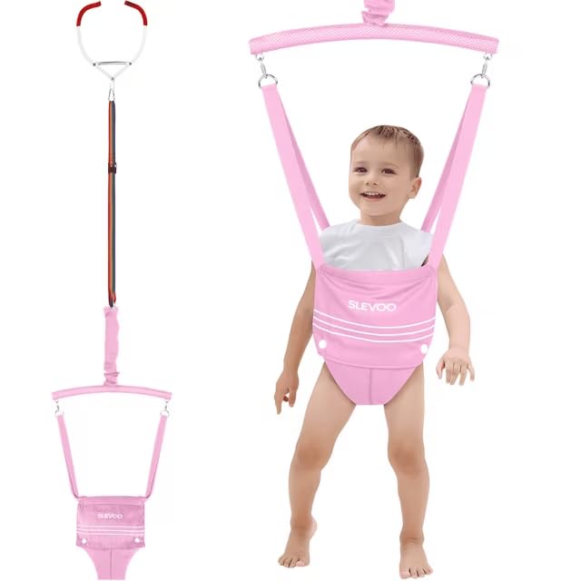 Slevoo Baby Door Jumpers, Oxford Cloth Baby Door Bouncer for 6-12 Months, Secure Clamp and Adjustable Strap Included (Pink)