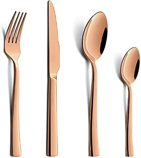 Rose Gold Cutlery Set, Joyfair 16-Piece Stainless Steel Flatware Silverware Set Service for 4, Eating Utensils Include Knife/Fork/Spoon for Dining, Modern Design & Mirror Polished, Dishwasher Safe