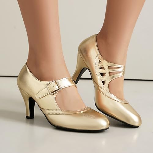 Elerhythm Women's Mary Jane Rockability Close Round Toe Vintage 1950s Heels Retro 1920s Victorian Pumps Shoes3