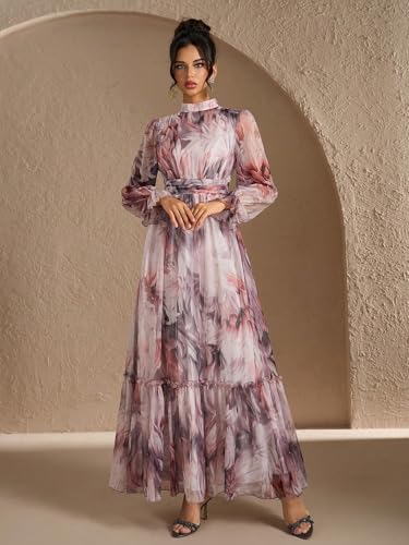 Image of TOLEEN Summer Casual Dresses for Women 2024 Spring Fashion Boho V Neck Long Sleeve Ruffle Floral Print Elegant Maxi Dress