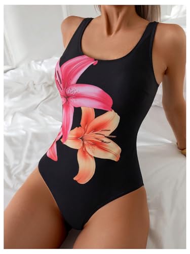 WDIRARA Women's Floral Print Sleeveless One Piece Swimsuit Scoop Neck Swimwear3