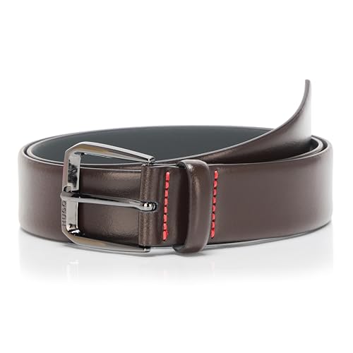 HUGO mens Brushed Leather Square Buckled Belt2