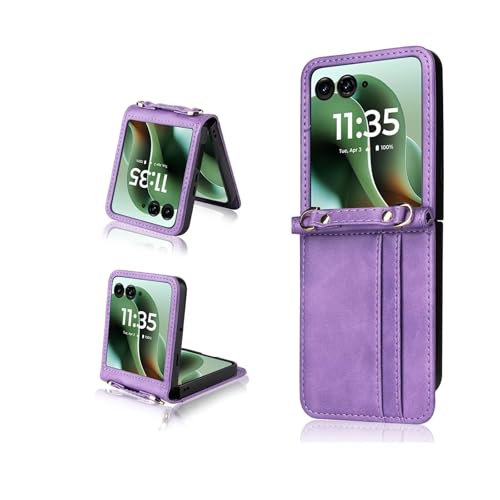 COQUE Étui pour de Téléphone Motorola Razr 60 Ultra, Lanière + Porte-Carte de Visite Multi-Emplacement, Étui de Téléphone à Clapet Motorola Razr 60...