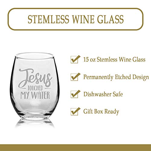 Veracco Jesus Touched My Water Stemless Wine Glass Funny Birthday Gift For Someone Who Loves Drinking Bachelor Party Favors (Clear, Glass) #TOP3