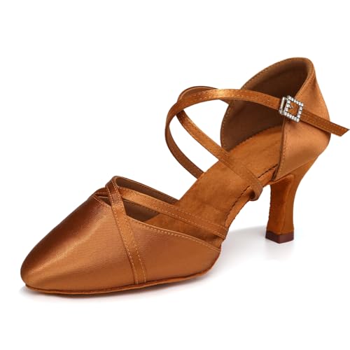 HROYL Women Closed Toe Ballroom Dance Shoes Standard Practice Performence Latin Salsa Dance Shoes,model 933