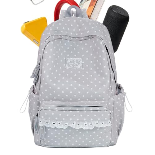 Mochila estética con correas ajustables y gran capacidad para portátil de lunares y encaje