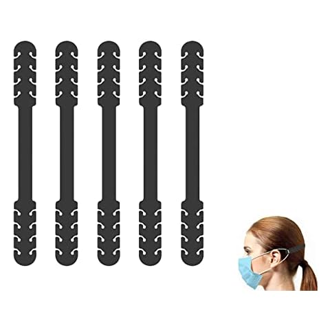 5PCS Mask Extender, Adjustable Extender Anti-Tightening Holder Band for Ear Protection Decompression Ear-Loop Anti-Slip Extension Hook Silicone Earsaver (Black) Cover