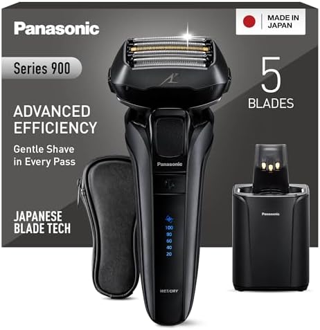 Panasonic Series 900 Premium Nass- und Trocken Rasierer ES-LV9U, 5-fach-Scherkopf mit Linearmotor und Bartdichtensensor Technologie, Pop-up Trimmer, inklusive Reinigungs- und Lades