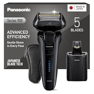 Panasonic Series 900 Premium Nass- und Trocken Rasierer ES-LV9U, 5-fach-Scherkopf mit Linearmotor und Bartdichtensensor Technologie, Pop-up Trimmer, inklusive Reinigungs- und Ladestation, schwarz
