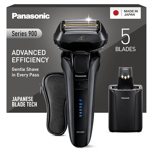 Panasonic ES-LV9U-K803 Rasoir Électrique 5-Lames Pour Hommes Avec Nettoyage Automatique, Détecteur De Barbe Réactif Et Support De Chargement, Rasoir Sans...