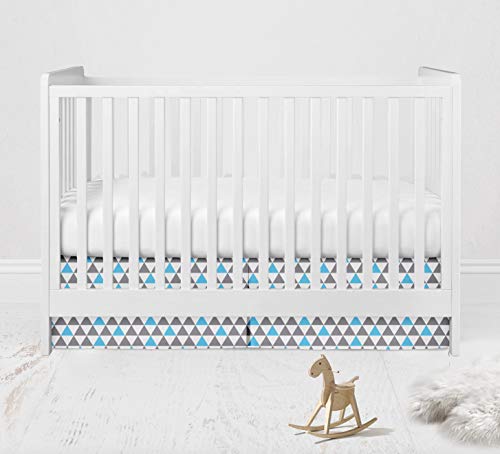 Bacati Woodlands Grey/Aqua Triangles Boys Cotton Crib/Toddler Boys Cotton Crib Skirt Dust Ruffle, Aqua/Navy/Grey