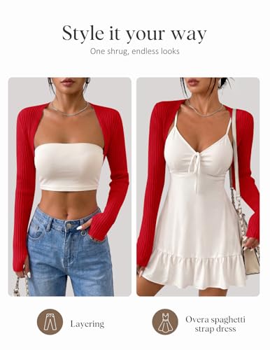 Image of Women's Long Sleeve Shrug Sweaters Knit Bolero Shoulder Open Cropped Cardigan
