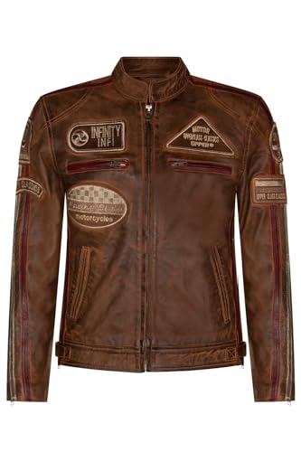 Infinity Leather Hombres Tan cuero Biker Insignias Racing Moto Chaqueta XL