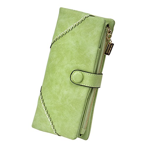 TechSmile Mujer cartera Clásica Estilo Billetera larga de cuero y Gran capacidad para Tarjetas, Verde
