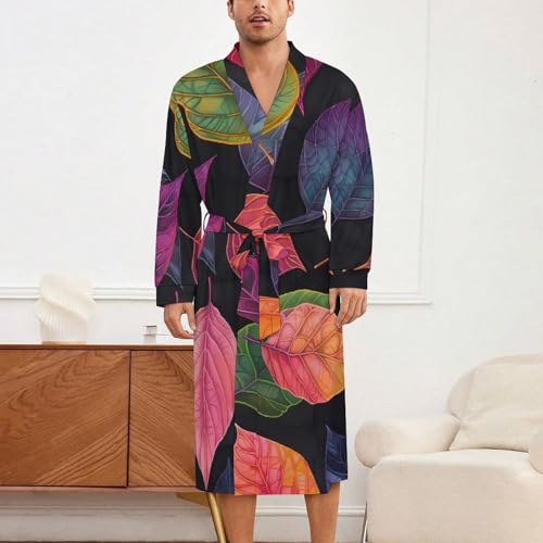 Fall Leaves Soft Robe Long Sleeve Bathrobes V Neck Sleepwear Spa Robes with Belt Men Woman2