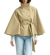 Bnigung Womens Cropped Trench Coat Batwing Sleeve Cape Jacket with Belt | Casual Funnel Neck Ponc...
