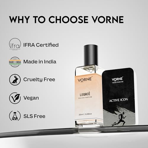 Image of VORNE solid perfume 12g & EDP for men 20ml | Legace & Active Icon | Gift Set for men | Strong Long-Lasting, alcohol-free, Fresh woody and Fruity fragarance | Ideal for daily use | Pack of 2 | Valentine's day gift