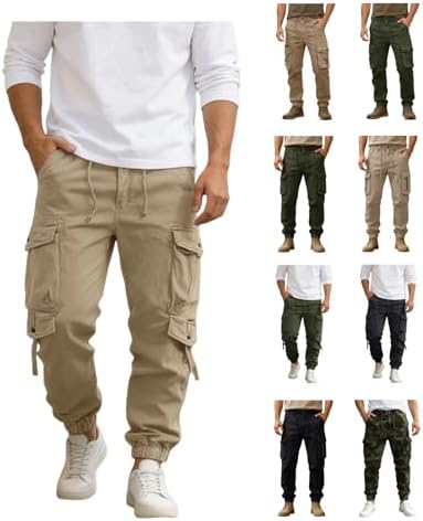 Cargo Pants For Men Casual Workout Joggers Sweatpants Hiking Pants Elastic Trendy Tapered Pants With Pockets