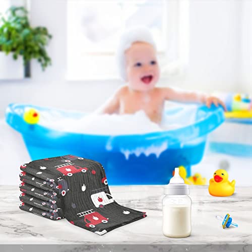 Image of vvfelixl Firefighters Fire Trucks Baby Burp Cloths, Baby Muslin Washcloths for Boys Girls, Cotton Baby Face Towel for Newborn Infants Soft and Absorbent 11.8 X 11.8 in, 5 Pack Black
