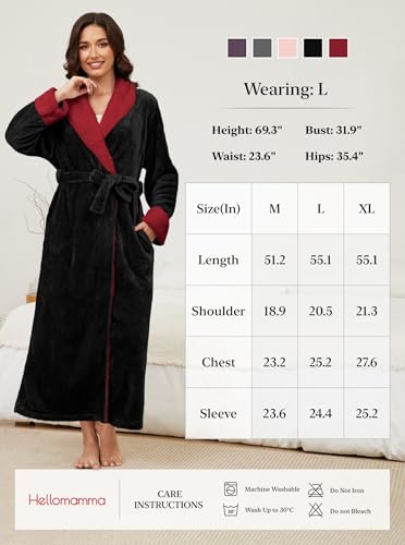 Image of Hellomamma Premium Long Robes for Women-Super Plush Soft Fleece Bathrobes Black X-Large