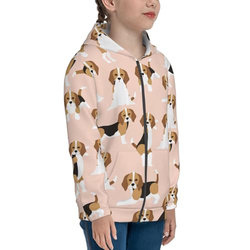 Beagle Dog On Brown Kids Pullover Hoodies Boys Zip Up Sweatshirts Girls Athletic Clothes with Pocket4