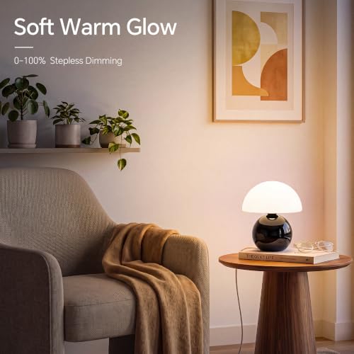 Image of Dawnwake Mushroom Lamp Table Lamp for Bedroom-Small Desk Table Lamps,Black | 8.7 inch Mid Century Modern Table Lamps for Living Room Bedroom Decor,Cute Ceramic Lamps for Mushroom Home Room Decor,Glass Shade