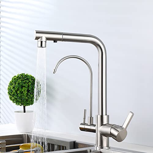 Robinet de cuisine 3 voies haut de gamme en laiton robuste et finitions nickel brossé
