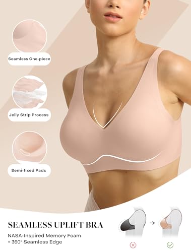 Image of COMFELIE Women Plunge No Underwire Bra Deep V Seamless Supportive Bras Buttery Smooth Comfort Soft Bralettes Underwear