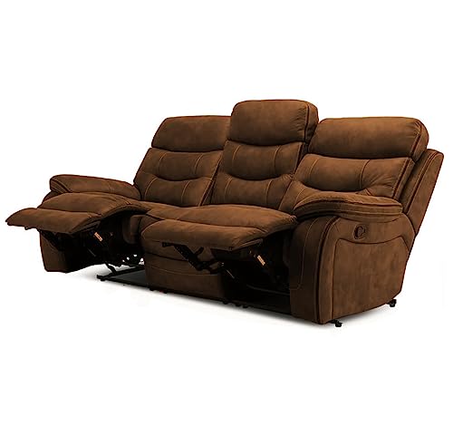Image of Torque - Joel 3 Seater Fabric Manual Recliner | Recliner Sofa /Chair for Living Room, Bedroom, Office (Brown) | 1 Year Warranty