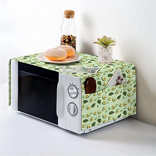 ZFRXIGN Green Avocado Microwave Oven Cover Cute Dust Oil Proof Cloth Linen Machine Protector Decorative Kitchen Appliance Cover with Side Storage Pockets
