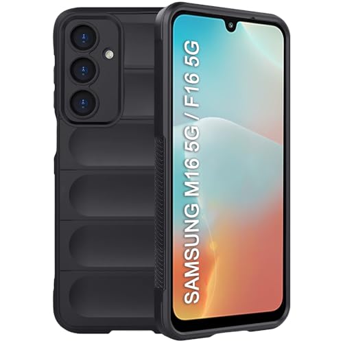 Image of TheGiftKart Liquid Silicon Back Cover Case for Samsung Galaxy M16 5G / F16 5G | Shockproof Military Grade Protection | Micro-Fibre Cloth On Inner Side | Anti-Slip Grip Back Cover Case (TPU, Black)