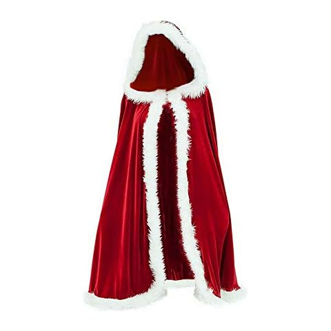 Sunfanrtnn Women Christmas Halloween Costumes Cloak Santa Claus Velvet Hooded Cape Robe Cosplay Party Fancy Dress Costume (Red , One Size ) Cover