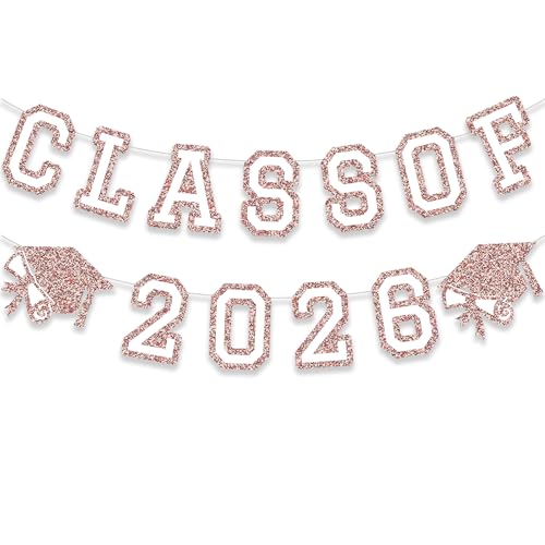 Image of Class of 2026 Graduation Banner University College Grad Garlands Decoration Party Supplies High School Colors Rose Gold