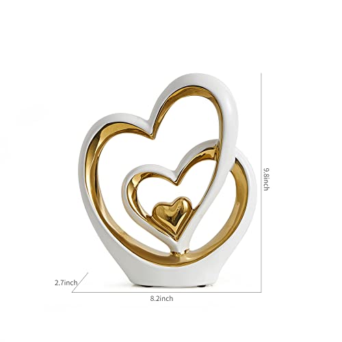 Fjs Heart Statue For Living Room Decor, Couple Love Sculpture, Modern Ceramic Statue, Love Figurines For Home Living Room Bedroom Decor, Wedding Valentine's Day Romantic Gift (A, White And Gold) #TOP6