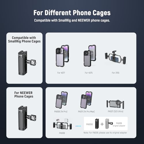 NEEWER サイドハンドルグリップ スマホ用 無線リモコンボタンシャッタートリガー付き スマートフォンケージビデオリグ対応 手持ち撮影ハンドル マウントアダプター2個 1/4" ネジ＆位置決めピン付き コンパチブ SmallRigケージ PA005E