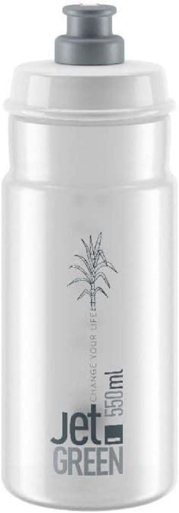ELITE Jet Green Eco Water Bottle Clear Grey Logo – Sustainable Cycling Bottle Made from Sugarcane Bioplastic – Lightweight & BPA-Free – 550ml – For Road Bike, MTB & Gravel Cycling