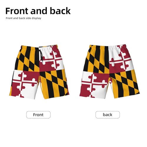 Maryland State Flag Youth Beach Pants, Soft and Breathable, with Drawstring Waist, Suitable for Sports and Leisure.2
