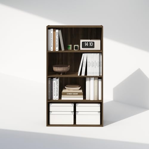 Image of Furinno Simple Book Shelf, 4-Tier Bookshelf, Bookcase with Open Shelf, 9.4 x 23.6 x 41.7, for Living Room, Bedroom, Home Office, Columbia Walnut