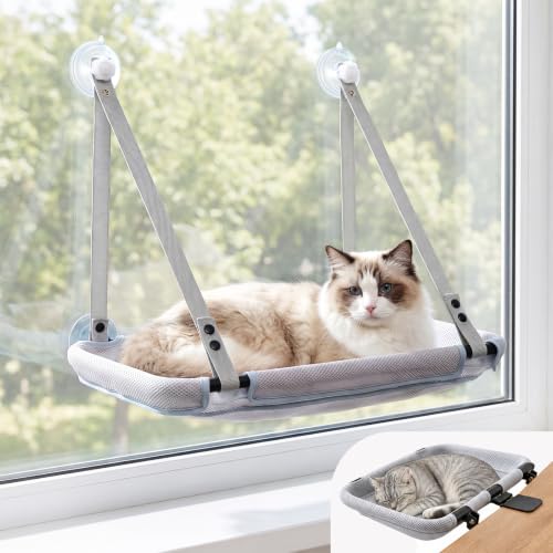 CATISM Cat Window Bed & Cat Desk Bed 2-in-1 Soft Removable Hammock for Indoor Cats Up to 18kg Weight Capacity with Ventilated Mesh All-Season Use Sturdy Frame & Suction Cups
