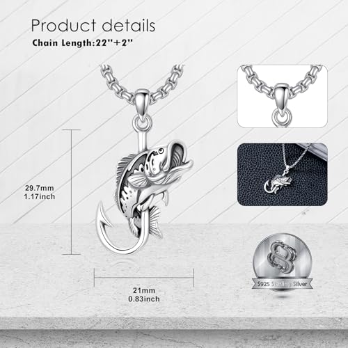 PROESS Fish Hook Necklace for Men 925 Sterling Silver Antler Duck Pendant Necklace Antler Fish Hook Hunting Jewelry Gifts for Father3