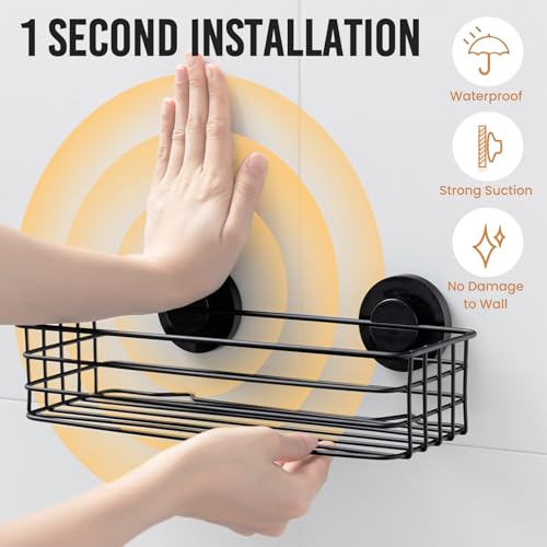 Image of LEVERLOC Shower Caddy Suction Cup, 3 Pack Heavy Duty Bathroom Organizer for Inside Shower with Hooks & Soap Holder, Removable Bathroom Organizer, Rustproof Black Holder Storage Black