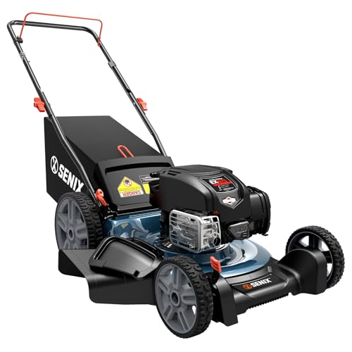 SENIX 20-Inch Gas Lawn Mower with 125 cc 4-Cycle Briggs & Stratton Engine, Side Discharge, 5-Position Single Wheel Height Adjustment (LSPG-L3) 20 Inch 125cc Gas Mower