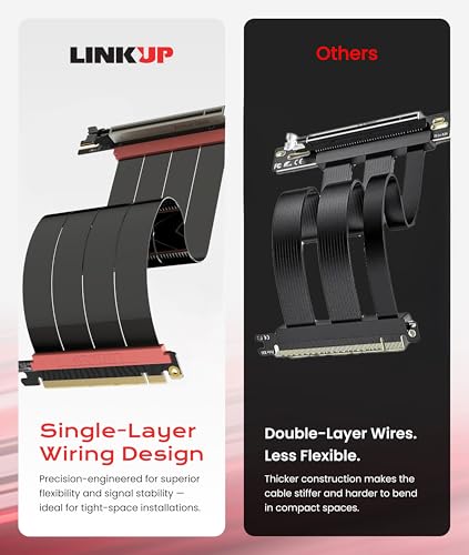 Image of LINKUP PCIE 5.0 Riser Cable | for Vertical GPU Mount | Right Angle | Graphics Card GPU Ready | Usable with PCIe 4.0 & RX 9070 / RTX5090 | 25cm (Total Length: 29cm)