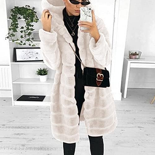 Damesjas van imitatiebont, lange bontjas, gewatteerde bontmantel met lange mouwen, voor herfst en winter, elegant, warm, imitatiebont, winterjas, jas met capuchon, S-4XL, beige, XXL