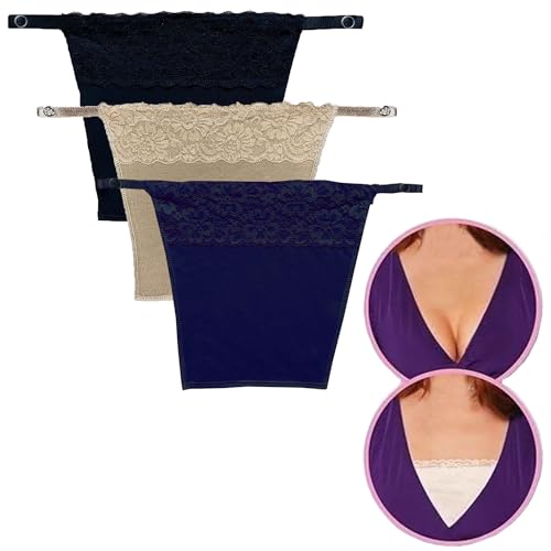 Image of Cotton Clip On Camisole for Women Mock Lace Cleavage Cover Deep Neck Cover Up Inner Cami Secret Slip Insert for Tops Dresses Saree Blouses Breathable Free Size Set of 3