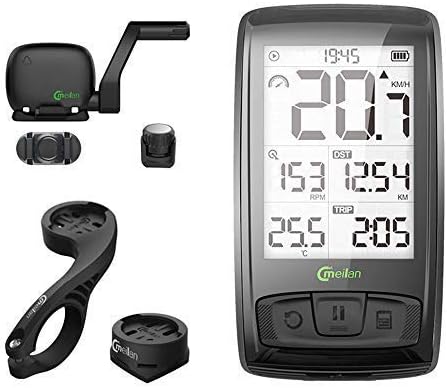 Meilan M4 Wireless Bike Computer Speedometer with Bluetooth, ANT+ Speed & Cadence Sensor - Connects to Heart Rate Straps & Power Meters and Smart Trainers, Black