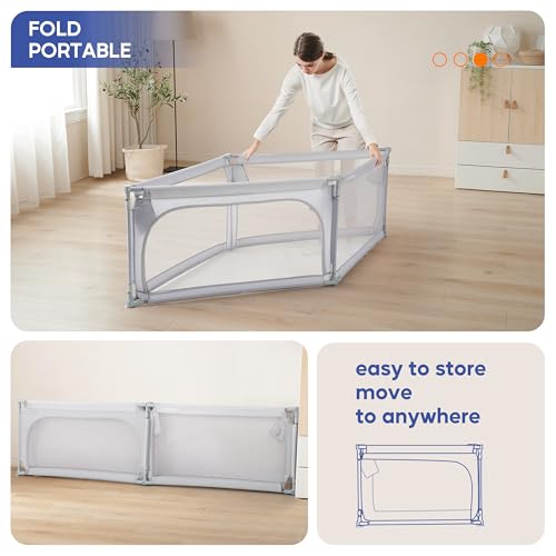 Image of Sweeby Baby Playpen, 47x47 Inch Foldable Playpens for Babies and Toddlers, Extra Large Playpen with Door Play Yard for Baby Fence Indoor and Outdoor Portable Play Pen, Light Gray