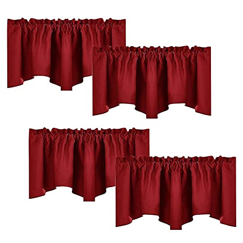 NICETOWN Burgundy Red Blackout Valances, Thermal Insulated Elegant W52 x L18 Scalloped Rod Pocket Curtains Small Window Treatment Tiers Home Decor Pan