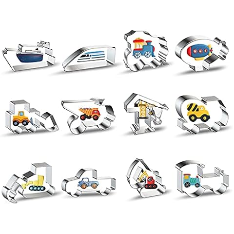 Yomolos 12PCS Engineering Vehicle Cookie Cutters Set, Loader, Locomotive, Mixer Truck, Dump Crane, Excavator for Kids DIY Baking Making Chocolate Pastry Cake Decorating and Construction Themed Party Cover