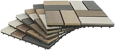 buimpome Wood-Plastic Composite Patio Deck Tiles（Antique Random,6 PCs),DIY Interlocking Decking Tiles, Floor Tile,Water Resistant Indoor Outdoor, 12x12 Inch